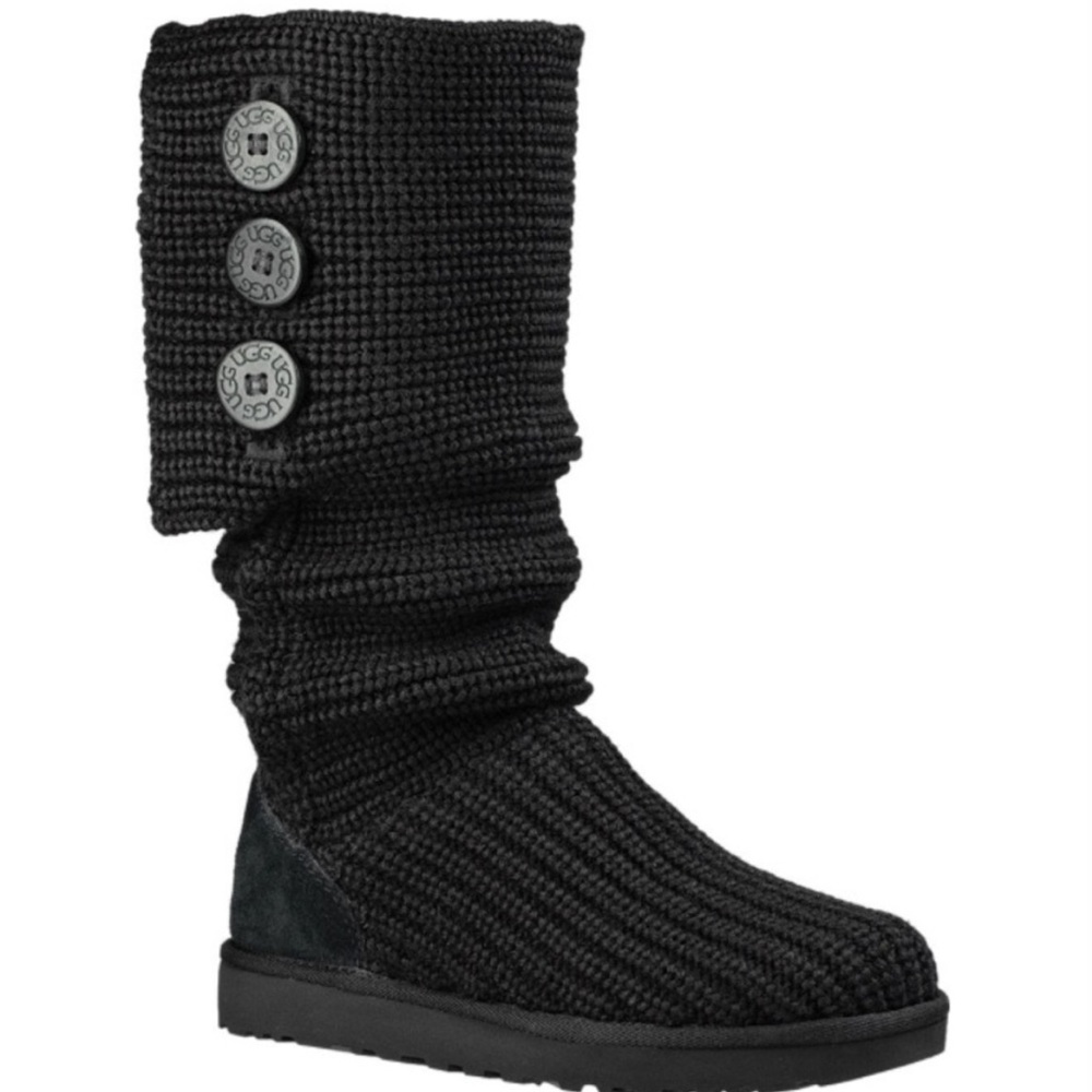 UGG Classic Cardy Black Knit Button S/N #5819 Tall Boots Size 5